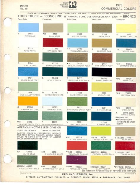 Paint Chips 1973 Ford Truck Fleet Commercial Econoline Club Chateau ...