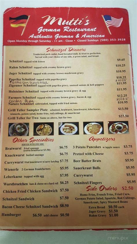 Menu of Mutti's German Restaurant in Lawton, OK 73505