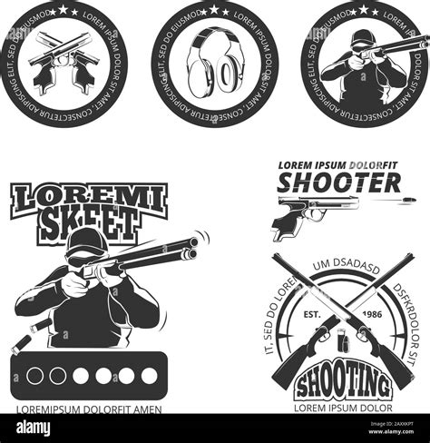 Vintage gun, pistol club vector labels, emblems, badges, logos ...