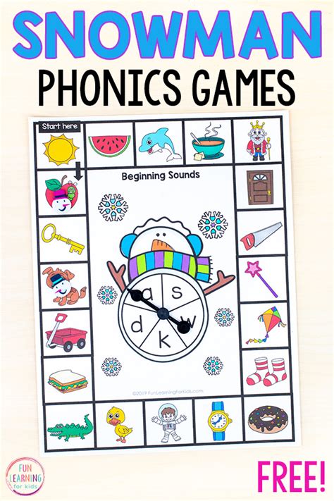 Snowman Theme Phonics Board Game Printables | Phonics board games ...