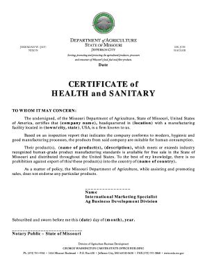 Sanitary Certificate - Fill and Sign Printable Template Online