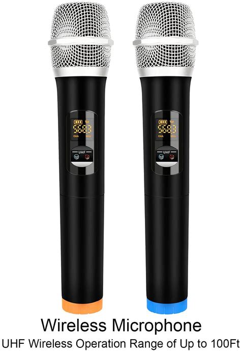 Portable Karaoke Microphone Mixer System Set, with Dual UHF Wireless Mic, HDMI & AUX In/Out for ...