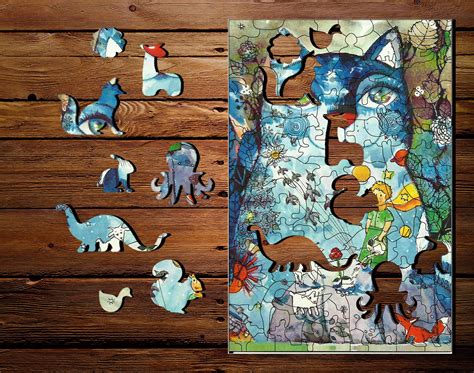 Wooden Jigsaw Puzzles for adults Wood Puzzle Cat & The little | Etsy