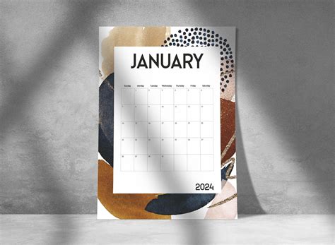 2024 Calendar Printable with Abstract Art background Calendar Monthly Planner, Art Calendar ...