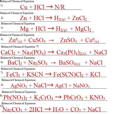 Solved Balanced Chemical Equation 1) Cu + HCl → NR Balanced | Chegg.com