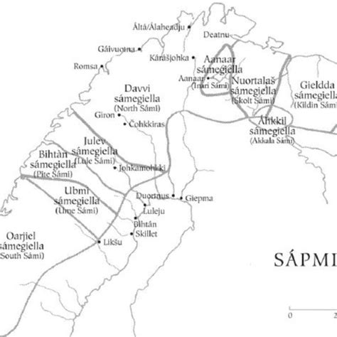 Present-day map of the traditional core territory of Sámi population ...