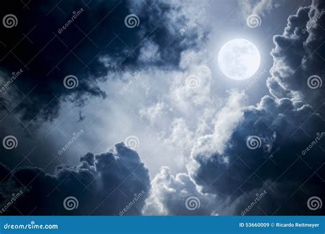 Dramatic Nighttime Clouds and Sky with Beautiful Full Blue Moon Stock ...