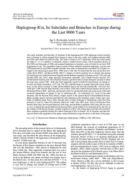 (PDF) Haplogroup R1a, Its Subclades and Branches in Europe During the Last 9,000 Years | Anatole ...