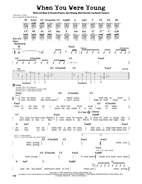 When You Were Young by The Killers - Guitar Cheat Sheet - Guitar Instructor