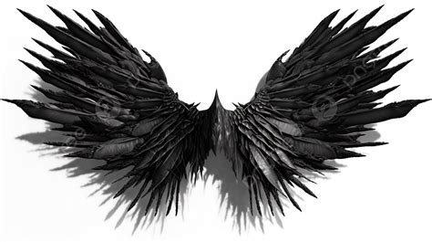 Black Wings With Black Hair Against A White Background, 3d Illustration ...