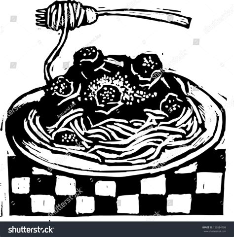 Black White Vector Illustration Italian Spaghetti Stock Vector (Royalty ...