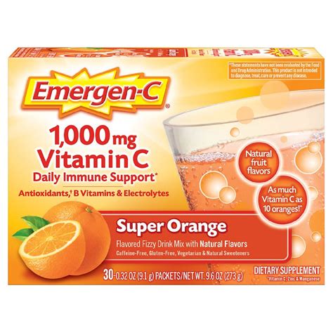 Emergen-C 1000 mg Vitamin C Dietary Supplement Fizzy Drink Mix Orange ...