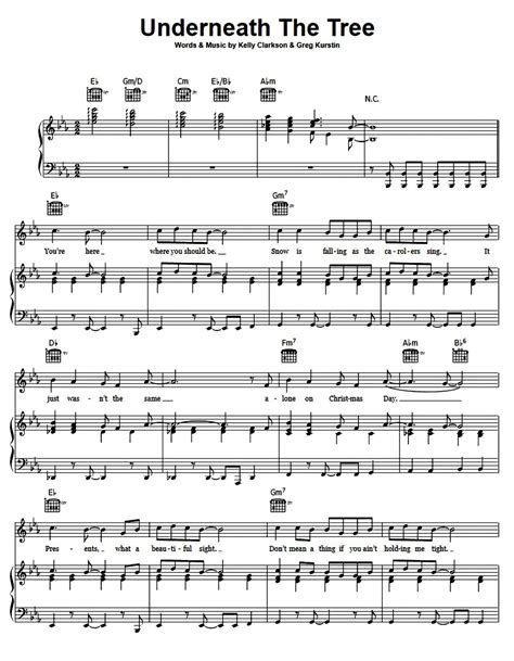 Kelly Clarkson Underneath the Tree Sheet Music Printable Festive Piano ...