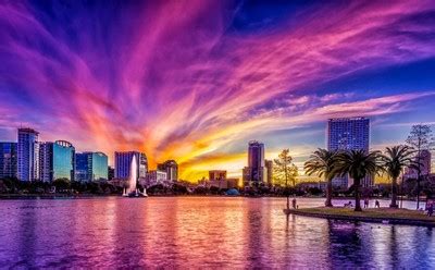 Amazing sunset over Lake Eola, Orlando, Florida by ...