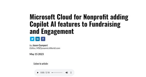 MSDynamicsWorld.com on Twitter: "#Microsoft #Cloud for Nonprofit adding Copilot AI features to ...