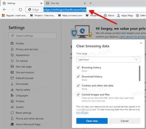 Clear Browsing Data in Microsoft Edge