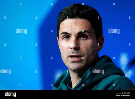 Arsenal manager Mikel Arteta during a press conference at the Allianz ...