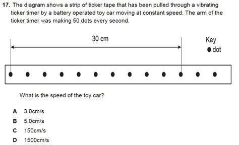 SOLVED: 17. The diagram shows a strip of ticker tape that has been ...