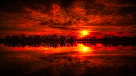 1229x691px | free download | HD wallpaper: Red Sunset Peaceful Lake Reflections Nature ...