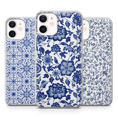 Blue Ceramic Phone Case Blue Folk Cover for iPhone 14 13 12 - Etsy