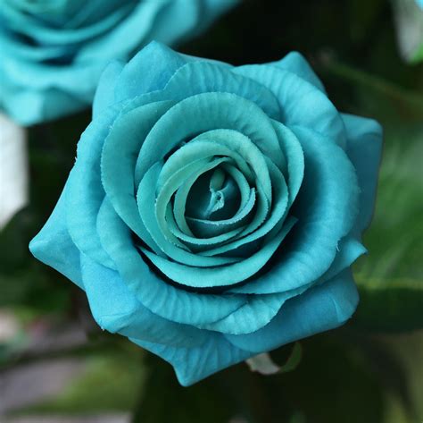 Blue With Hint of Teal Real Touch Roses Silk Artificial Flowers petals ...