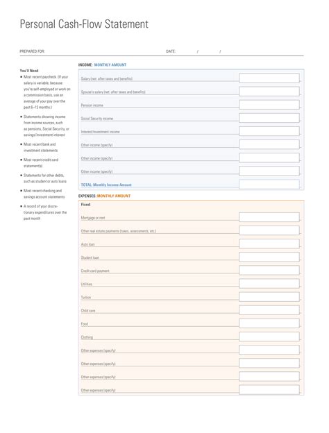 Personal Cash Flow Statement Format | Templates at allbusinesstemplates.com