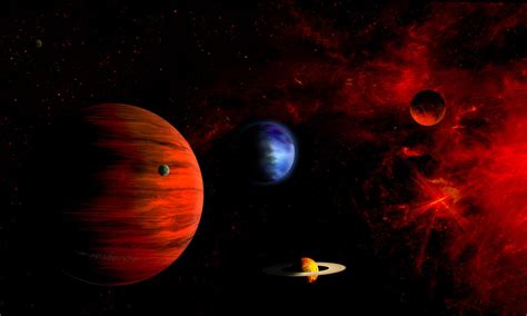 large red gas planet with its moons by Johndoop on DeviantArt