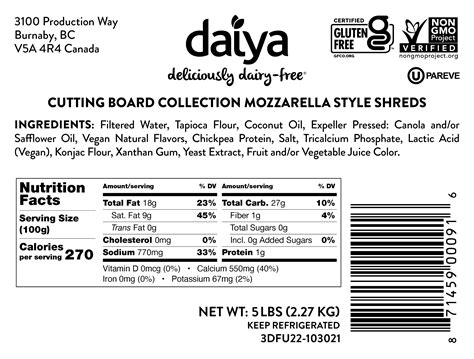 Daiya Foods Foodservice Cutting Board Mozzarella Style Shreds - 3DFU22 ...