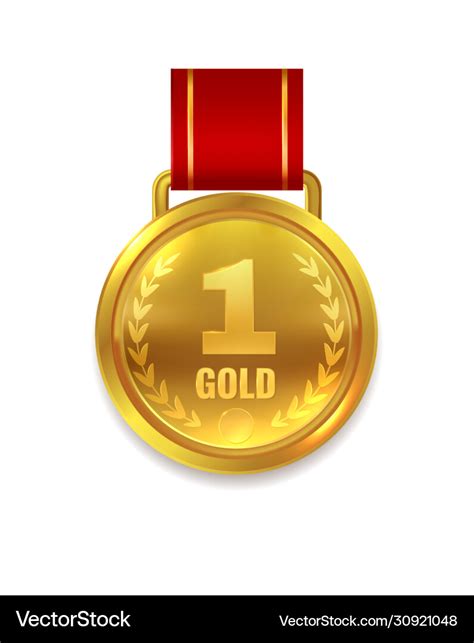 Winner gold medal prize with red ribbon Royalty Free Vector