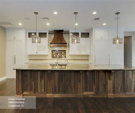 White Cabinets with a Walnut Kitchen Island - Omega