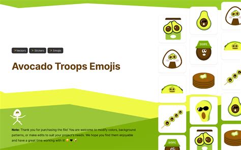 Avocado Troops Emoji Sticker Pack (Editable: 15 emoji/stickers, 5 banner, and 6 templates) | Figma