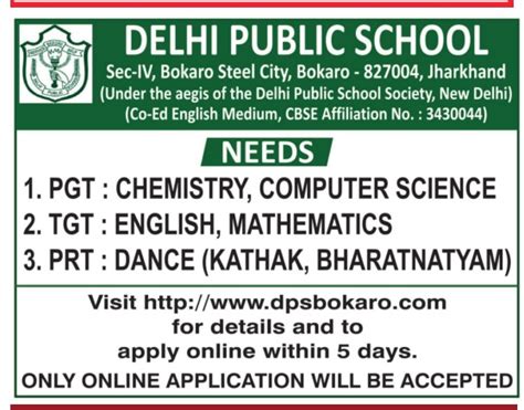 Delhi Public School, Bokaro Wanted PGT/TGT/PRT Teachers | FacultyPlus