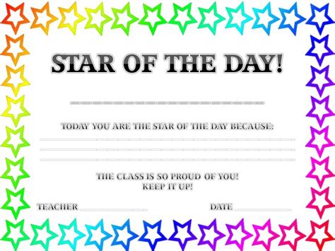 star of the day certificate