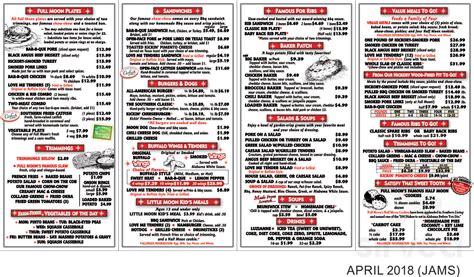 Full Moon Bar-B-Que menu in Pelham, Alabama, USA