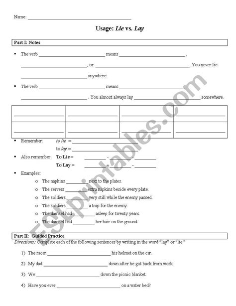 Lie VS Lay - ESL worksheet by smithereena