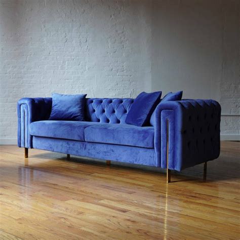 Modern Chesterfield Sofa in Stunning Blue Velvet - AptDeco