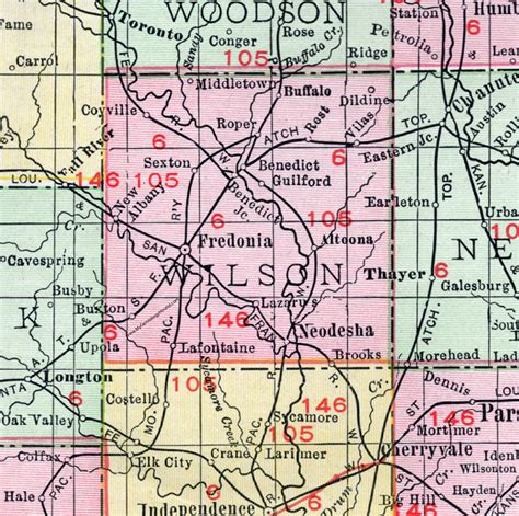 Wilson County, Kansas, 1911, Map, Fredonia, Neodesha, Altoona