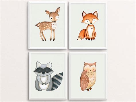 Woodland Nursery Woodland Animal Print Nursery Wall Art Fox