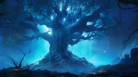 Premium AI Image | Majestic Oak in the Mythical Blue Forest