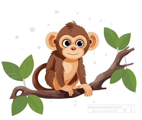 Monkey Clipart-cute monkey uses tail to balance itself on tree branch ...