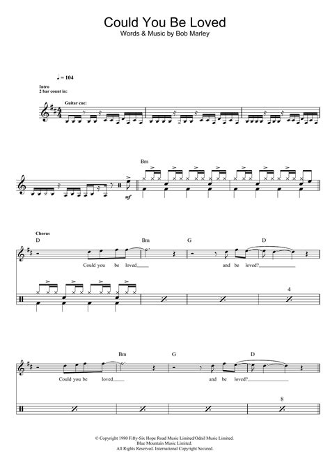 Bob Marley Could You Be Loved Sheet Music Notes, Chords Download Printable Piano, Vocal Guitar ...