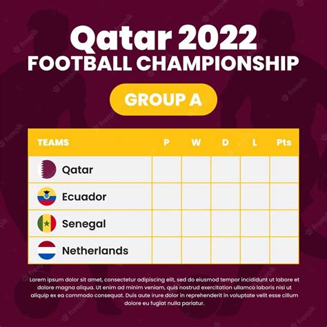 Premium Vector | Football championship group A table diagram template