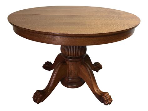 Antique Victorian Tiger Oak Round Dining Table | Chairish