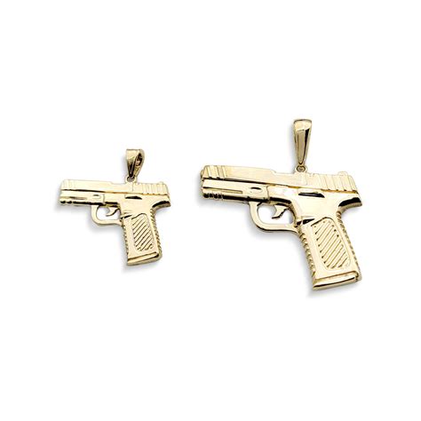 Solid 14K Yellow Gold 9mm Pistol Pendant, Real Gold Gun Pendant - Jahda Jewelry Company Custom ...