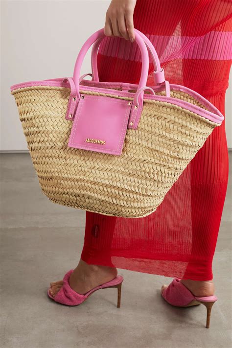 JACQUEMUS Le Panier Soli leather-trimmed straw tote | NET-A-PORTER