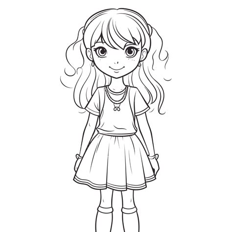 Girl In A White Shirt And Skirt Coloring Page Outline Sketch Drawing Vector, Wing Drawing, Girl ...