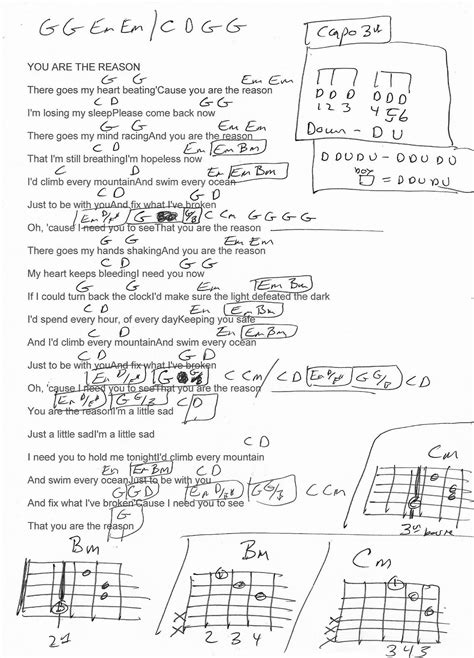 You Are The Reason (Calum Scott) Guitar Chord Chart - Capo 3rd | Guitar chords for songs, Piano ...