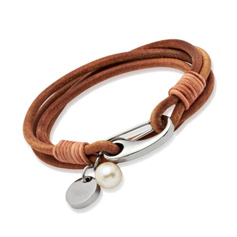 Woman's Natural Leather Bracelet & Pearl [*Un_B67NA] - £24.00 : 10STERLING