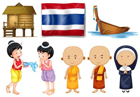 Premium Vector | Thai flag and other cultural objects