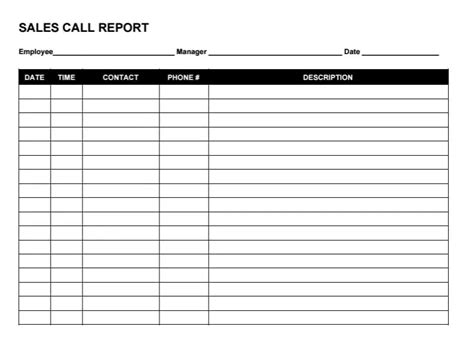 Sales Call Report Template Word